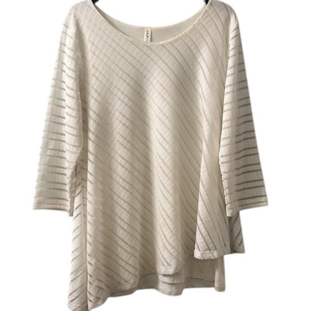 Cubism Cream Loose Knit Boatneck 3/4 Sleeve Asymmetrical Tunic NWOT Size XL